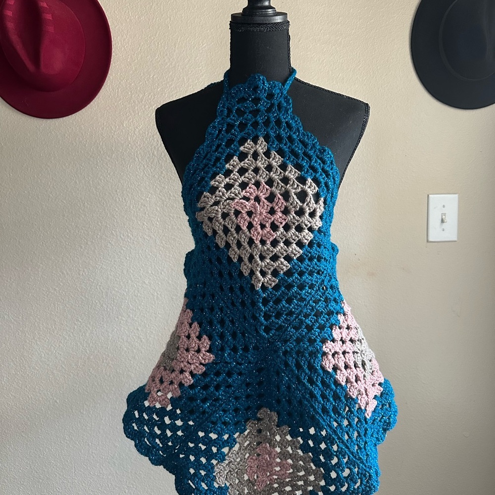 Hearth & Hand Crochet Halter Top - Blue, Pink, Gray